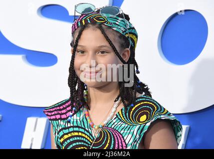 Los Angeles, USA. 05. April 2022. Melody Niemman kommt im SONIC THE IGEL 2 Los Angeles Premiere im Regency Village Theatre in Westwood, CA am Dienstag, dem 5. April 2022. (Foto: Sthanlee B. Mirador/Sipa USA) Quelle: SIPA USA/Alamy Live News Stockfoto
