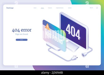 404 Fehler isometrisches Landing Web-Banner, Website-Wartung, Seite nicht gefunden Konzept mit getrennten Stecker- und Buchsendrähten. Internetverbindung unterbrochen Stock Vektor