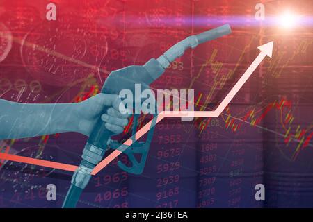 Der Kraftstoffpreis erreichte einen neuen Höchstwert. Benziner, globales Konzept für steigende Kosten. Stockfoto