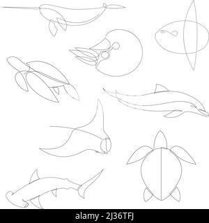 Eine Linie Fisch-Design Silhouette. Logo-Design. Handgezeichnete Vektorgrafik im Minimalismus-Stil. Stock Vektor