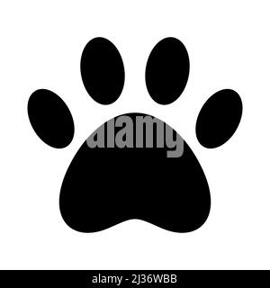 Schwarzes Vektorsymbol für PET-Fußabdruck. Katzen- oder Hundefußdruck, isoliert auf weißem Hintergrund. Stock Vektor