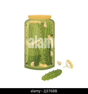 Vektor-Illustration eines Krug mit eingelegten Gurken. Vorbereitungen für den Winter. Stock Vektor