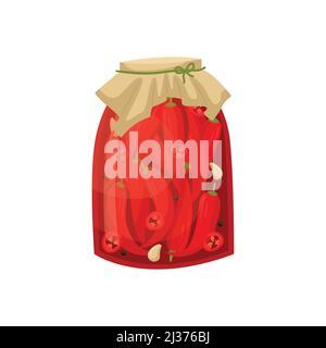 Vektor-Illustration eines Krug mit eingelegten Chilischoten. Vorbereitungen für den Winter. Stock Vektor