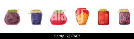 Vektor-Set mit Illustrationen von Marmeladengläsern. Vorbereitungen für den Winter. Stock Vektor