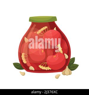 Vektor-Illustration eines Krug mit eingelegten Tomaten. Vorbereitungen für den Winter. Stock Vektor