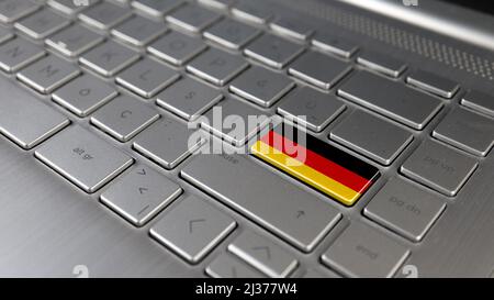 Tastatur mit Deutschland-Flagge auf der ENTER-Taste, stellt Cyber-Angriff von Deutschland, Metapher des Lernens der deutschen Sprache Stockfoto