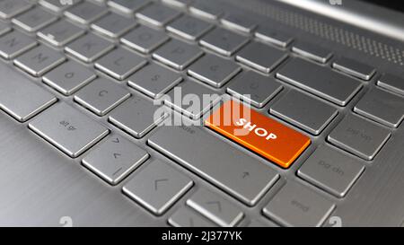 Tastatur mit Shop-Text auf der ENTER-Taste, stellt Shop, Metapher der Zeichen Stockfoto