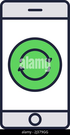 Vector Mobiltelefon und Software-Update-Symbol. Upgrade-Programmversion, Telefon-Upgrade-Konzept. Synchronisierungssymbol auf dem Smartphone-Bildschirm isoliert Stock Vektor