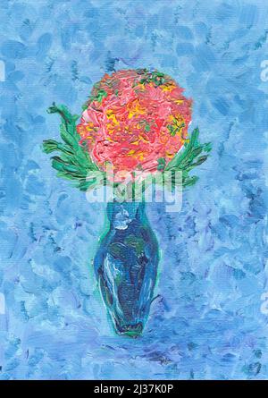 Handbemalte Blumen. Künstlerische Malerei. Öl auf Leinwand. Stockfoto
