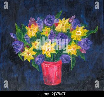 Handbemalte Blumen. Künstlerische Malerei. Öl auf Leinwand. Stockfoto