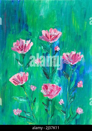 Handbemalte Blumen. Künstlerische Malerei. Öl auf Leinwand. Stockfoto