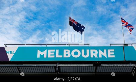 Ein Blick auf Pit Lane während des Formel 1 Grand Prix von Australien auf dem Albert Park Grand Prix Kurs am 6. April 2022. Stockfoto