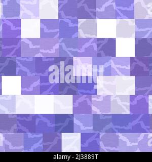 Zufällige Patchwork lila Mosaik Pixel Raster nahtlose Muster. Moderne geometrische quadratische Form Fliesen Trend Textur. Farbe des Jahres 2022 geriert Stockfoto