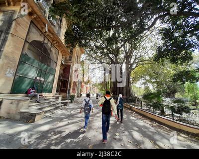 (4/4/2022) die Regierung DER NEW UP hat die landesweite „Schule Chalo Abhiyan“ ins Leben gerufen, um die verlorene Studie der letzten beiden Sitzungen aufgrund der Corona-Pandemie in Uttar Pradesh, Indien, zu vertuschen. Die Universität Allahabad ist eine zentrale Universität des Kollegiums in Prayagraj, Uttar Pradesh, Indien. Es wurde am 23. September 1887 durch ein Gesetz des Parlaments gegründet und ist als Institut von nationaler Bedeutung (INI) anerkannt. Es ist eine der ältesten modernen Universitäten in Indien. Seine Ursprünge liegen im Muir Central College, benannt nach dem LT. Gouverneur der nordwestlichen Provinzen, Sir William Muir im Jahr 1876, der den ausweis vorgeschlagen hatte Stockfoto