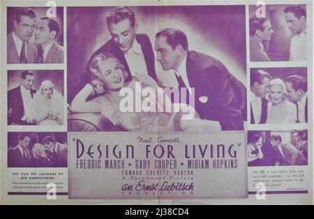 GARY COOPER MIRIAM HOPKINS FREDRIC MARCH und EDWARD EVERETT HORTON im DESIGN FOR LIVING 1933 Regisseur ERNST LUBITSCH spielen Noel Coward Drehbuch Ben Hecht und Samuel Hoffenstein Kostümbild Travis Banton Paramount Picturms Stockfoto