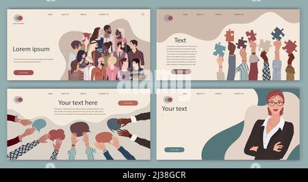 Editierbare Websitevorlage. Unternehmens- oder Unternehmensbanner mit multikulturellen und multiethnischen Menschen. Business-Design. Unternehmensmarketing.Abdeckung Stock Vektor