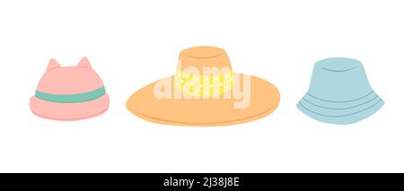 Sommer Set von Hüten, flaches Design, Vektor Stock Vektor