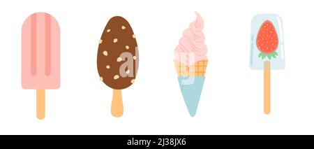 Sommer-Set aus Eis, flaches Design, Vektor Stock Vektor