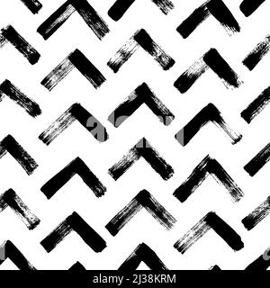 Nahtloses, handgezeichnetes schwarzes Chevron-Vektormuster. Stock Vektor