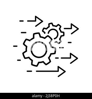 Prozessmanagement-Symbol. Symbol für agile Prozesslinie. Optimierungsbetrieb. Getrieberad mit Pfeil. Strategieindustrie, Entwicklungskonzept. Stock Vektor