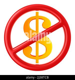 Verbotene Zeichen und Symbol Dollar auf weißem Hintergrund. Isolierte 3D-Abbildung Stockfoto