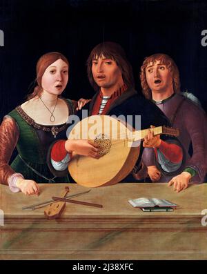 Ein Konzert des italienischen Renaissance-Künstlers Lorenzo Costa (1460-1535), Öl auf Holz, c. 1488-90 Stockfoto