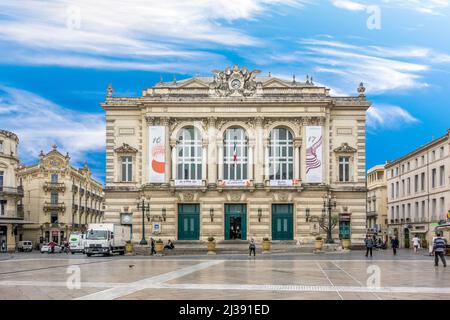 MONTPELLIER, FRANKREICH - 31. MÄRZ 2017: Theater der Oper und Komödie. Das dritte Theatergebäude, errichtet auf dem Platz. Stockfoto