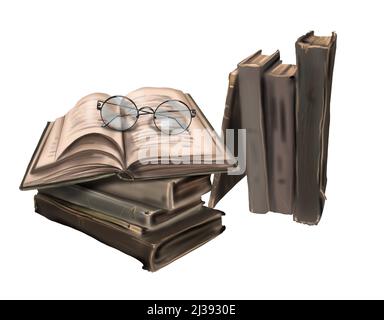 Aquarell Illustration von alten magischen Büchern. Vintage realistische Bücher und Magie Stockfoto