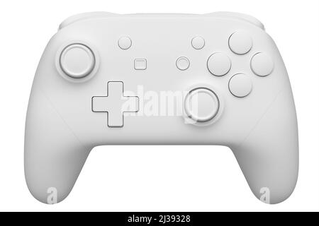 Realistischer Videospiel-Joystick auf weißem monochromen Hintergrund. 3D Rendern von Streaming-Ausrüstung für Cloud-Gaming oder Konzept der Champion- und Gewinner-Auszeichnungen Stockfoto