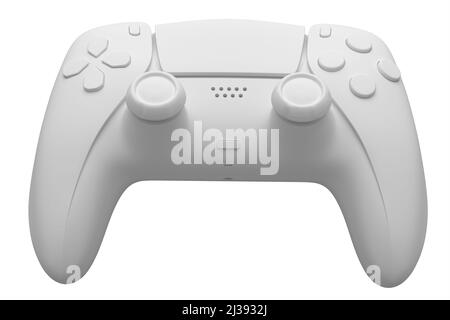 Realistischer Videospiel-Joystick auf weißem monochromen Hintergrund. 3D Rendern von Streaming-Ausrüstung für Cloud-Gaming oder Konzept der Champion- und Gewinner-Auszeichnungen Stockfoto