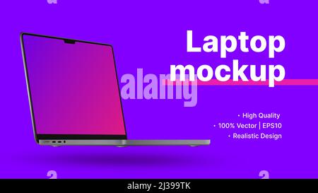 Banner Für Website-Werbung. Bildschirmdiagonale auf dem Laptop mit leerem Bildschirm-Mockup. Minimalistisches Lila – Werbefolie. Vektorgrafik Stock Vektor