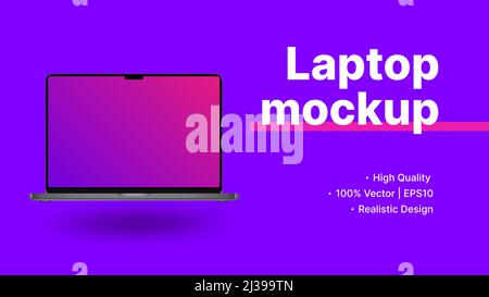 Werbebanner Für Laptops. Minicomputer, Vorderansicht mit leerem Bildschirm-Mockup. Minimalistic Purple Website Promotion. Vektorgrafik Stock Vektor