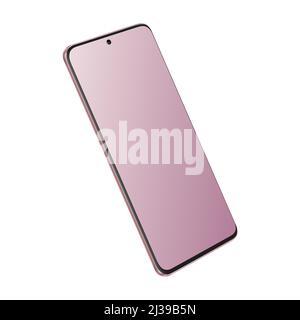 Pink Smartphone Galaxy in diagonaler, gedrehter Position. 3D realistisches Mockup auf weißem Hintergrund. Vektorgrafik Stock Vektor