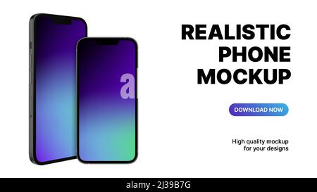 Realistisches Smartphone Mockup. Qualitativ hochwertige minimalistische Banner-Werbung. Vorlage für Präsentationsfolie. Vektorgrafik Stock Vektor