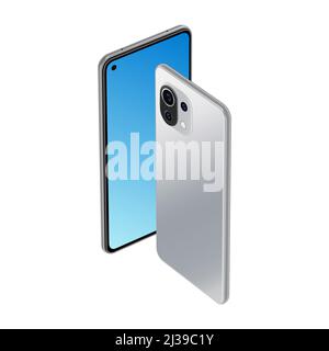 Realistisches Smartphone Mockup. 3D Leere Gerätevorlage. Vektorgrafik Stock Vektor