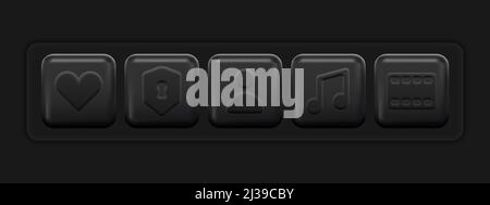 3D Icons Mini Black Set. Schaltflächen Der App Für Mobiltelefone. Vektorgrafik Stock Vektor