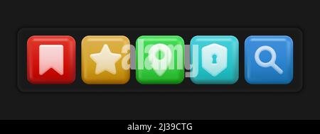 Bunte Mini-Set von Basic 3D App-Icons . Vektorgrafik Stock Vektor