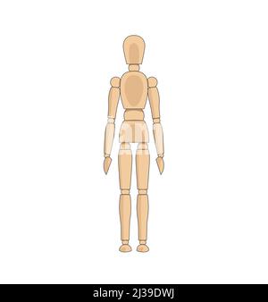 Holzmännchen-Modell, Übungspuppe zum Zeichnen der Körperanatomie. Schaufensterpuppe Steuerung Dummy Figur Vektor einfache Illustration Stock Bild Stock Vektor