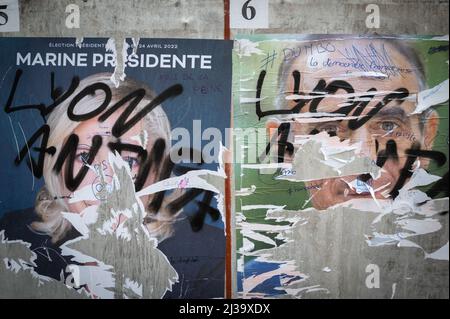 Lyon - Rhone Alpes Auvergne - Frankreich - 06. April 2022 - Ansicht der französischen Kandidaten für die Präsidentschaftswahlen 2022 Stockfoto