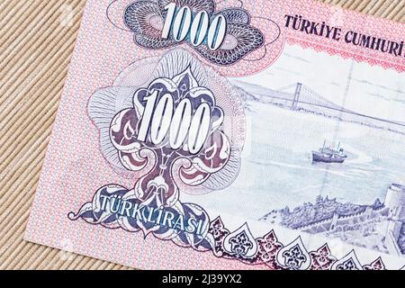 Nahaufnahme gemischte Lira Banknoten alte türkische Lira um die 1970er Jahre. Stockfoto