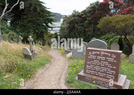 Neuseeland, Wellington - Januar 11 2020: Blick auf Grabsteine auf dem Bolton Street Cemetery am 11 2020. Januar in Wellington, Neuseeland. Stockfoto