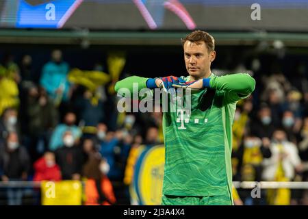 Castellon, Spanien. 06. April 2022. Manuel Peter Neuer von Bayern Munchen in Aktion beim UEFA Champions League Viertelfinale, Fußballspiel zwischen Villarreal CF und Bayern Munchen im Estadio de la Ceramica. (Endstand; Villarreal CF 1:0 Bayern München) Credit: SOPA Images Limited/Alamy Live News Stockfoto