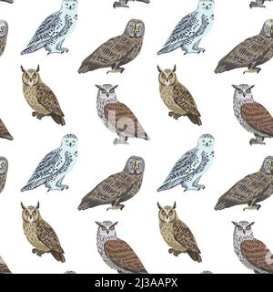 Nahtloses Muster mit niedlichen Eulen für Design und Textil. Stock Vektor