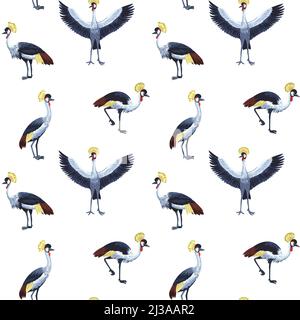 Vektor nahtlose Muster mit gekrönten Kraniche Vögel. Stock Vektor