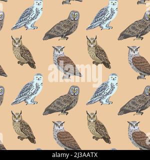 Nahtloses Muster mit niedlichen Eulen für Design und Textil. Stock Vektor