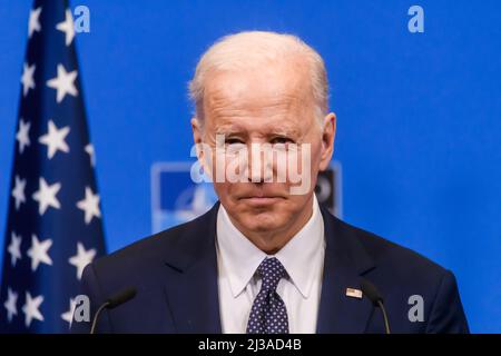 BRÜSSEL, BELGIEN. 24.. März 2022. Joe Biden, Präsident der Vereinigten Staaten von Amerika, während der Pressekonferenz nach dem außerordentlichen NATO-GIPFEL 2022. Stockfoto