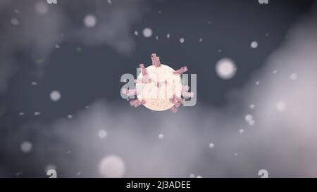 Virus, das an den Zellrezeptor gebunden ist und RNA injiziert, Coronavirus-Infektionskonzept covid-19 3D-Rendering Stockfoto
