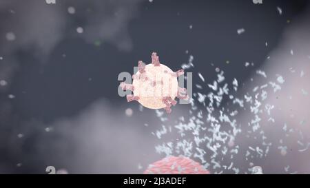 Virus, das an den Zellrezeptor gebunden ist und RNA injiziert, Coronavirus-Infektionskonzept covid-19 3D-Rendering Stockfoto
