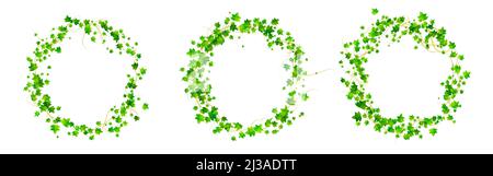 Efeu runde Rahmen, Klettern Rebe Kreis Grenzen mit grünen Blättern der kriechenden Pflanze. Hedera Zweige isoliert auf weißem Hintergrund. Designelemente für d Stock Vektor