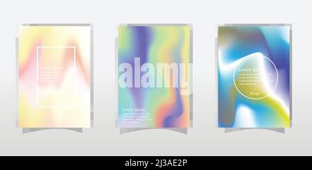 Abstrakte Hintergründe für Verlaufsgitter festgelegt. Stilvoller holografischer Hintergrund mit verlaufendem Mesh. 90s, 80s Retro-Style. Perlmutt-Grafik-Vorlage für Banner Stock Vektor